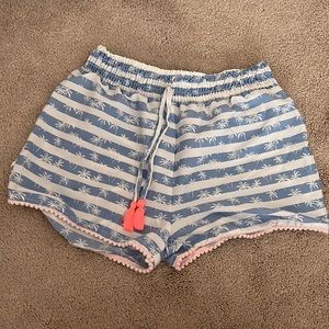 Girls Blue and white palm tree shorts